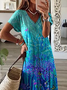 Damen Geblümt Kurzarm Sommer Print Kleid V-Ausschnitt Täglich Lässig Maxikleid X-Linie Kleid