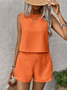 Damen Unifarben Zweiteiliges Set Täglich Ärmellos Lässig Sommer Bluse mit Hose Matching Set
