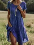 Damen Polka Dots Kurzarm Sommer Print Kleid Rundhals Täglich Lässig Mini Tunika H-Linie Kleid