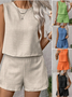 Damen Unifarben Zweiteiliges Set Täglich Ärmellos Lässig Sommer Bluse mit Hose Matching Set