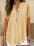 Damen Unifarben Halbarm Bluse Sommer Schalkragen Täglich Lässig Oberteile