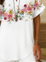 Damen Geblümt Kurzarm Bluse Sommer Print V-Ausschnitt Täglich Lässig Oberteile