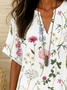 Damen Geblümt Kurzarm Bluse Sommer Print V-Ausschnitt Täglich Lässig Oberteile