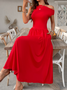 Damen Unifarben Kurzarm Sommer Kleid Asymmetrisch Täglich Lässig Maxikleid Tunika A-Linien-Kleid