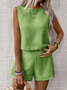 Damen Unifarben Zweiteiliges Set Täglich Ärmellos Lässig Sommer Bluse mit Hose Matching Set