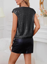 Damen Unifarben Kurzarm T-Shirts T-Shirt V-Ausschnitt Lässig Sommer Oberteile