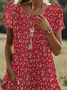 Damen Geblümt Kurzarm Sommer Print Kleid Rundhals Täglich Lässig Mini Tunika H-Linie Kleid
