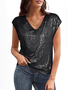 Damen Unifarben Kurzarm T-Shirts T-Shirt V-Ausschnitt Lässig Sommer Oberteile