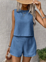 Damen Unifarben Zweiteiliges Set Täglich Ärmellos Lässig Sommer Bluse mit Hose Matching Set