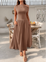 Damen Unifarben Kurzarm Sommer Kleid Asymmetrisch Täglich Lässig Maxikleid Tunika A-Linien-Kleid