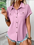 Damen Unifarben Kurzarm T-Shirts T-Shirt Schalkragen Lässig Sommer Oberteile