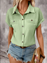 Damen Unifarben Kurzarm T-Shirts T-Shirt Schalkragen Lässig Sommer Oberteile