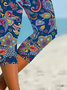 Damen Geblümt Caprihosen Elastische Taille Hose Lässig Sommer Hose