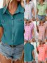 Damen Unifarben Kurzarm T-Shirts T-Shirt Schalkragen Lässig Sommer Oberteile