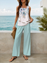 Damen Geblümt Print Zweiteiliges Set Täglich Ärmellos Lässig Sommer Bluse mit Hose Matching Set