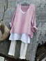 Damen Unifarben Langarm T-Shirts T-Shirt V-Ausschnitt Retro Frühling/Herbst Oberteile
