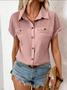 Damen Unifarben Kurzarm T-Shirts T-Shirt Schalkragen Lässig Sommer Oberteile