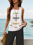 Damen Libelle Print Zweiteiliges Set Täglich Ärmellos Lässig Sommer Bluse mit Hose Matching Set