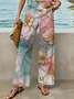 Damen Geblümt Print Zweiteiliges Set Täglich Ärmellos Lässig Sommer Bluse mit Hose Matching Set