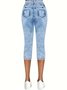 Damen Grafik mit Denim-Imitat-Print Caprihosen Elastische Taille Hose Lässig Sommer Hose