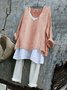 Damen Unifarben Langarm T-Shirts T-Shirt V-Ausschnitt Retro Frühling/Herbst Oberteile