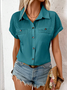Damen Unifarben Kurzarm T-Shirts T-Shirt Schalkragen Lässig Sommer Oberteile