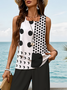 Damen Polka Dots Print Zweiteiliges Set Täglich Ärmellos Lässig Sommer Bluse mit Hose Matching Set