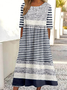 Damen Halbarm Sommer Gestreift Kleid Rundhals Täglich Ausgehen Retro Maxikleid Blusenkleid A-Linien-Kleid