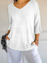 Damen Unifarben Dreiviertelärmel T-Shirts T-Shirt V-Ausschnitt Print Lässig Frühling/Herbst Oberteile