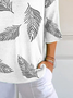 Damen Feder Dreiviertelärmel T-Shirts T-Shirt V-Ausschnitt Print Lässig Frühling/Herbst T-Shirt mit Grafik Oberteile