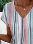 Damen Gestreift Kurzarm T-Shirts T-Shirt V-Ausschnitt Print Lässig Sommer Oberteile