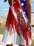 Damen Amerika-Flagge Kurzarm Sommer Print Kleid V-Ausschnitt Täglich Lässig Midi Passen & Flare Kleid A-Linien-Kleid