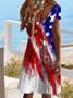 Damen Amerika-Flagge Kurzarm Sommer Print Kleid V-Ausschnitt Täglich Lässig Midi Passen & Flare Kleid A-Linien-Kleid