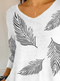 Damen Feder Dreiviertelärmel T-Shirts T-Shirt V-Ausschnitt Print Lässig Frühling/Herbst T-Shirt mit Grafik Oberteile