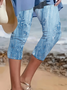 Damen Geblümt Caprihosen Elastische Taille Hose Lässig Sommer Hose