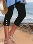 Damen Unifarben Caprihosen Elastische Taille Hose Lässig Sommer Hose