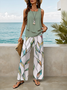 Damen Geblümt Print Zweiteiliges Set Täglich Ärmellos Lässig Sommer Bluse mit Hose Matching Set