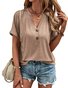 Damen Unifarben Kurzarm T-Shirts T-Shirt V-Ausschnitt Lässig Sommer Oberteile