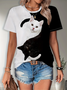 Damen Katze Kurzarm T-Shirts T-Shirt Rundhals Print Lässig Sommer T-Shirt mit Grafik Oberteile