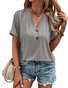Damen Unifarben Kurzarm T-Shirts T-Shirt V-Ausschnitt Lässig Sommer Oberteile