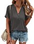 Damen Unifarben Kurzarm T-Shirts T-Shirt V-Ausschnitt Lässig Sommer Oberteile