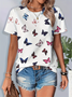 Damen Schmetterling Kurzarm T-Shirts T-Shirt Rundhals Print Lässig Sommer T-Shirt mit Grafik Oberteile