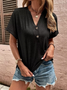 Damen Unifarben Kurzarm T-Shirts T-Shirt V-Ausschnitt Lässig Sommer Oberteile