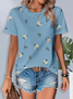 Damen Geblümt Kurzarm T-Shirts T-Shirt Rundhals Print Lässig Sommer T-Shirt mit Grafik Oberteile