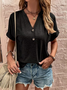 Damen Unifarben Kurzarm T-Shirts T-Shirt V-Ausschnitt Lässig Sommer Oberteile