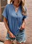 Damen Unifarben Kurzarm T-Shirts T-Shirt V-Ausschnitt Lässig Sommer Oberteile