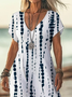 Damen Gestreift Kurzarm Sommer Print Kleid V-Ausschnitt Täglich Lässig Maxikleid X-Linie Kleid