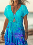 Damen Geblümt Kurzarm Sommer Print Kleid V-Ausschnitt Täglich Lässig Maxikleid X-Linie Kleid