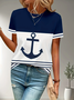 Damen Anker Kurzarm T-Shirts T-Shirt Rundhals Print Lässig Sommer T-Shirt mit Grafik Oberteile