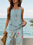 Damen Geblümt Print Zweiteiliges Set Täglich Ärmellos Lässig Sommer Bluse mit Hose Matching Set